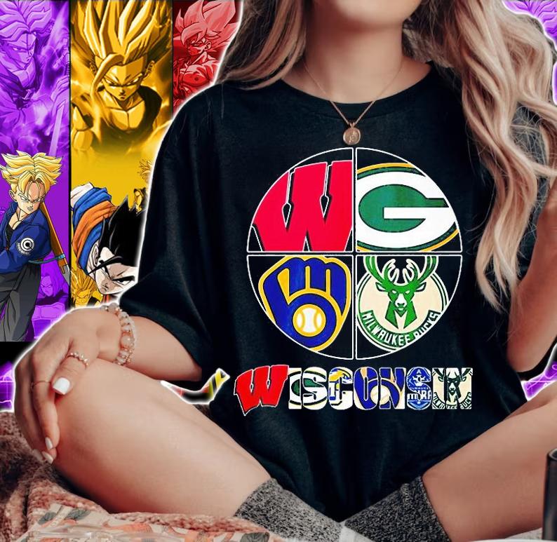 WISCONSIN Wisconsin Badgers Green Bay Packers Milwaukee Brewers Milwaukee Bucks Logo Shirt woman shirt