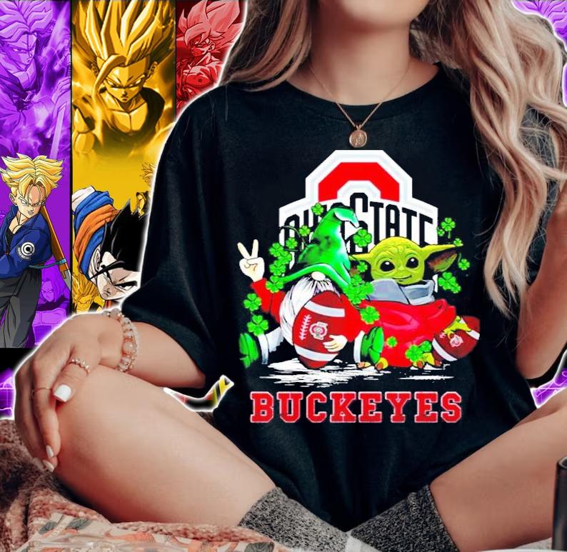 St.Patrick's day Gnome and Baby Yoda Ohio State Buckeyes shirt woman shirt