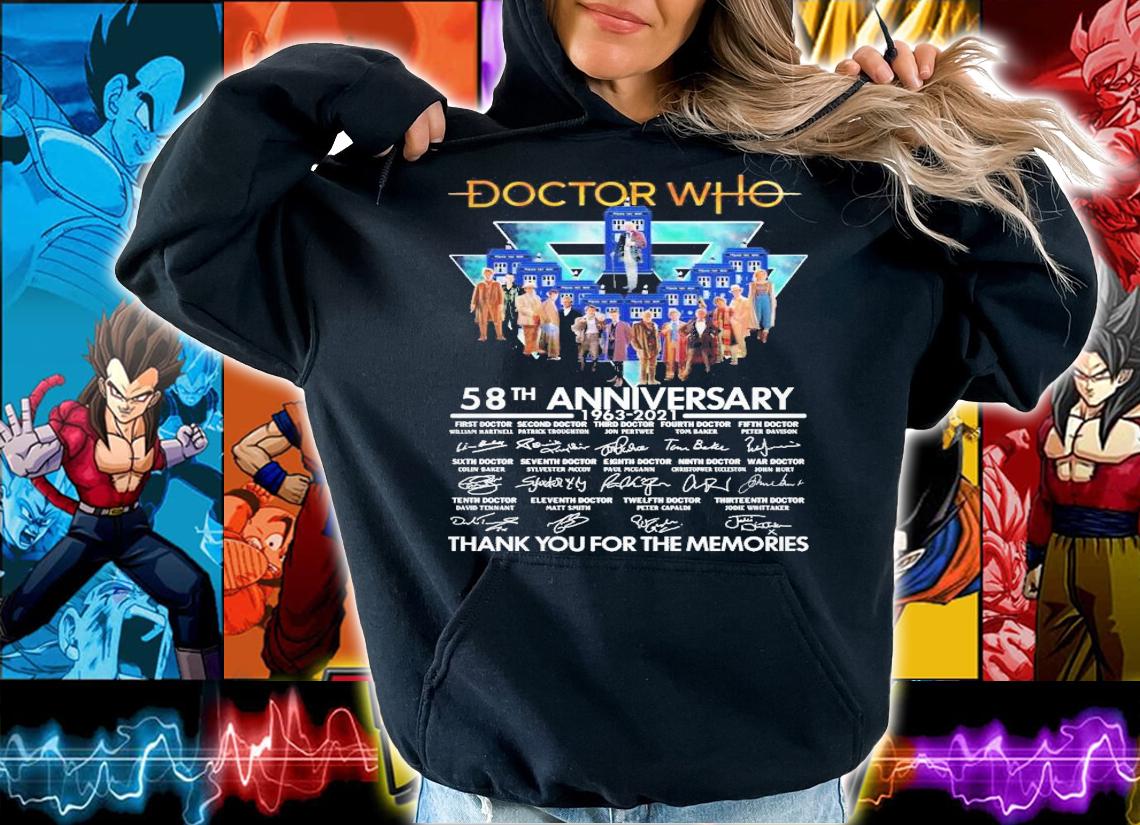 Doctor Who 58th anniversary 1963 2021 thank you for the memories signatures t-shirt hoodie