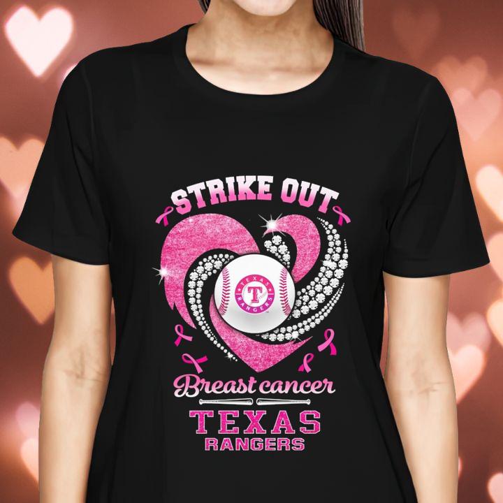 Strike Out Breast Cancer Awareness Texas Rangers Baseball T-Shirt womenshirt