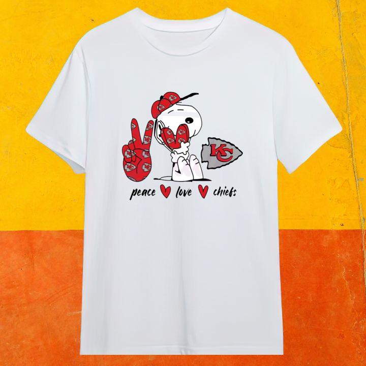 Hot Peanuts Snoopy Peace Love Kansas City Chiefs T-Shirt
