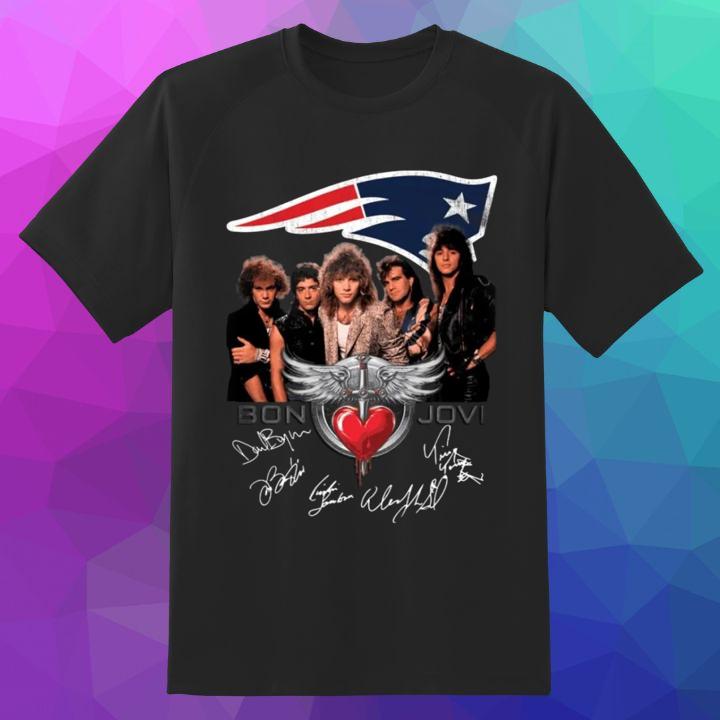 Official Bon Jovi Rock Band New England Patriots Autographed T-Shirt