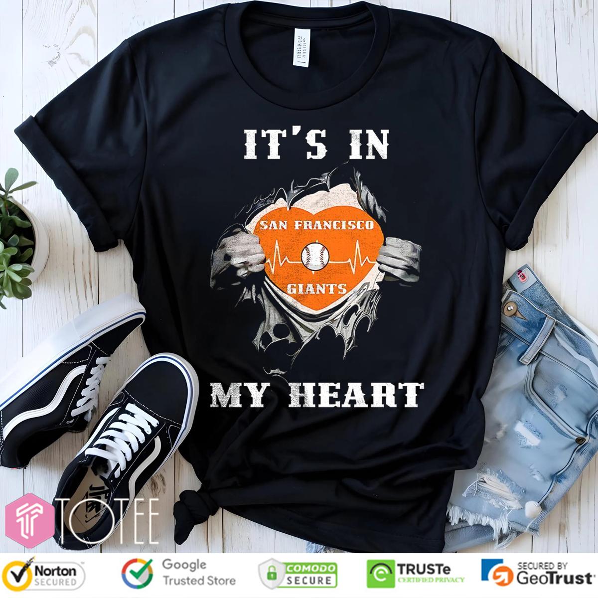 Inside Me San Francisco Giants It’s In My Heart Baseball Heartbeat T-Shirt