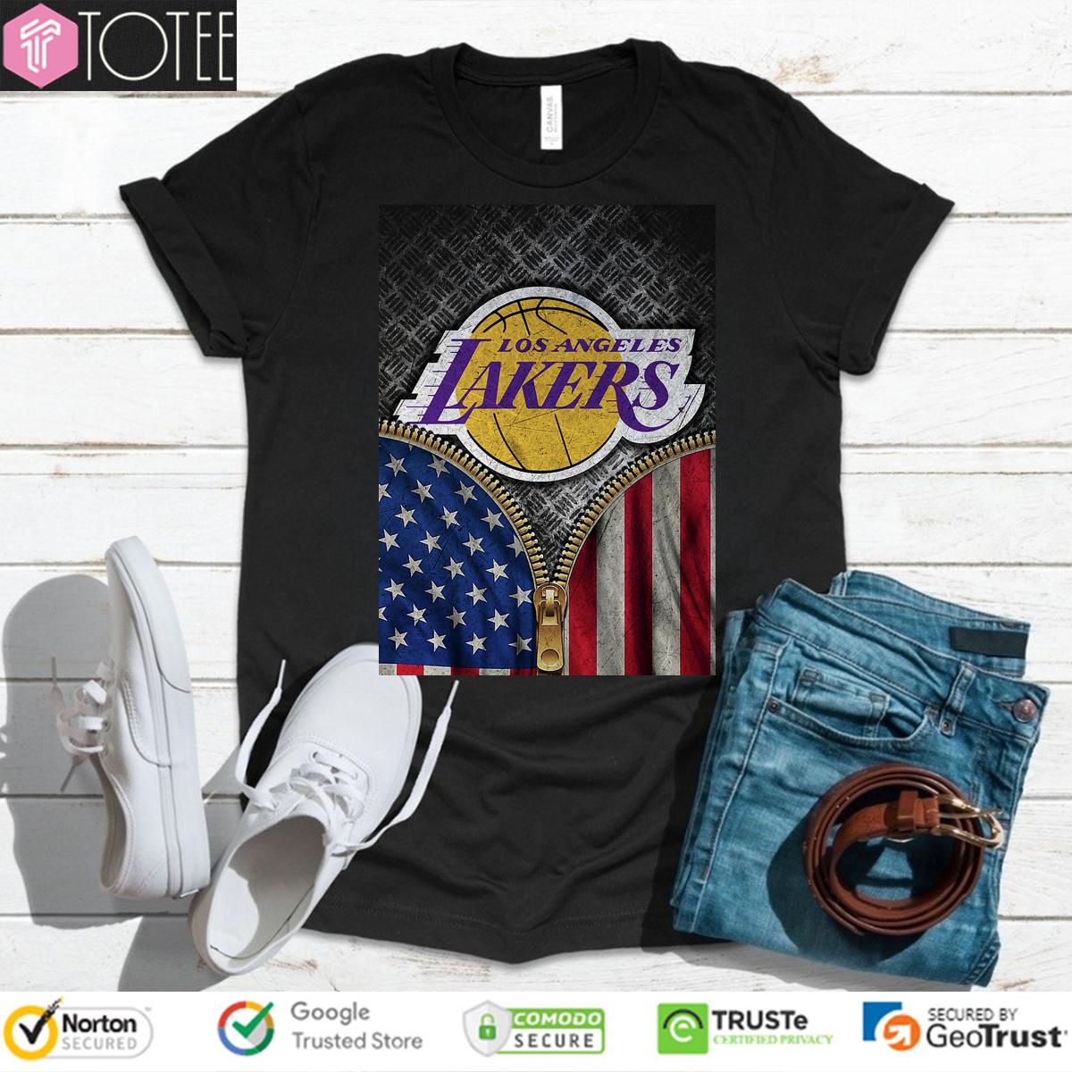 Los Angeles Lakers Logo X American Flag Basketball Zip T-Shirt