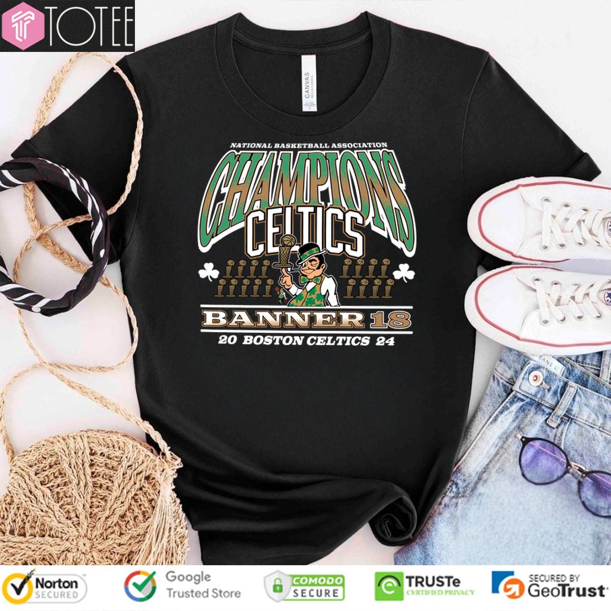 Boston Celtics 2024 Nba Champions Banner 18 Mascot Trophy Shirt