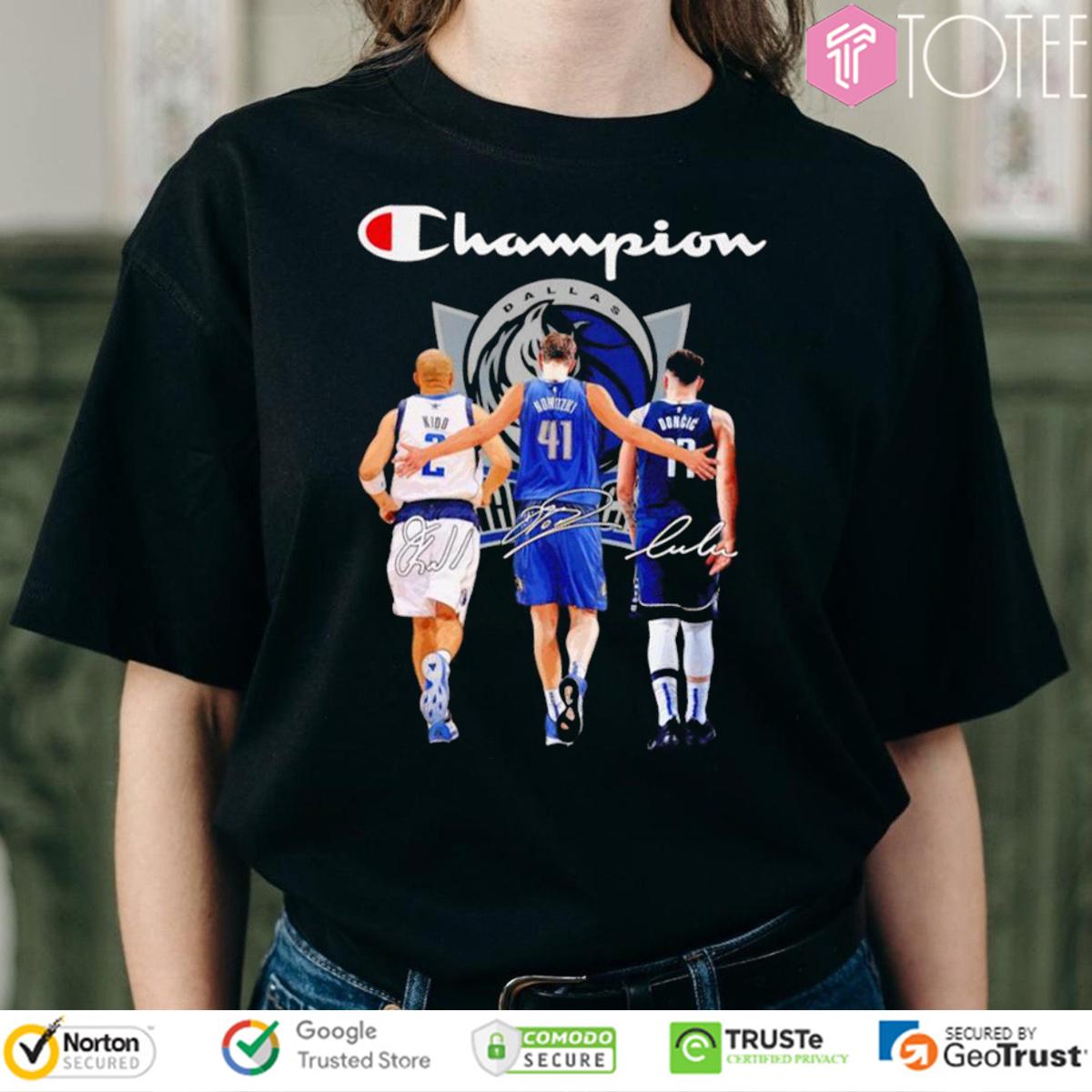 Dallas Mavericks Luka Doncic Parody Champion Logo Signature t-shirt