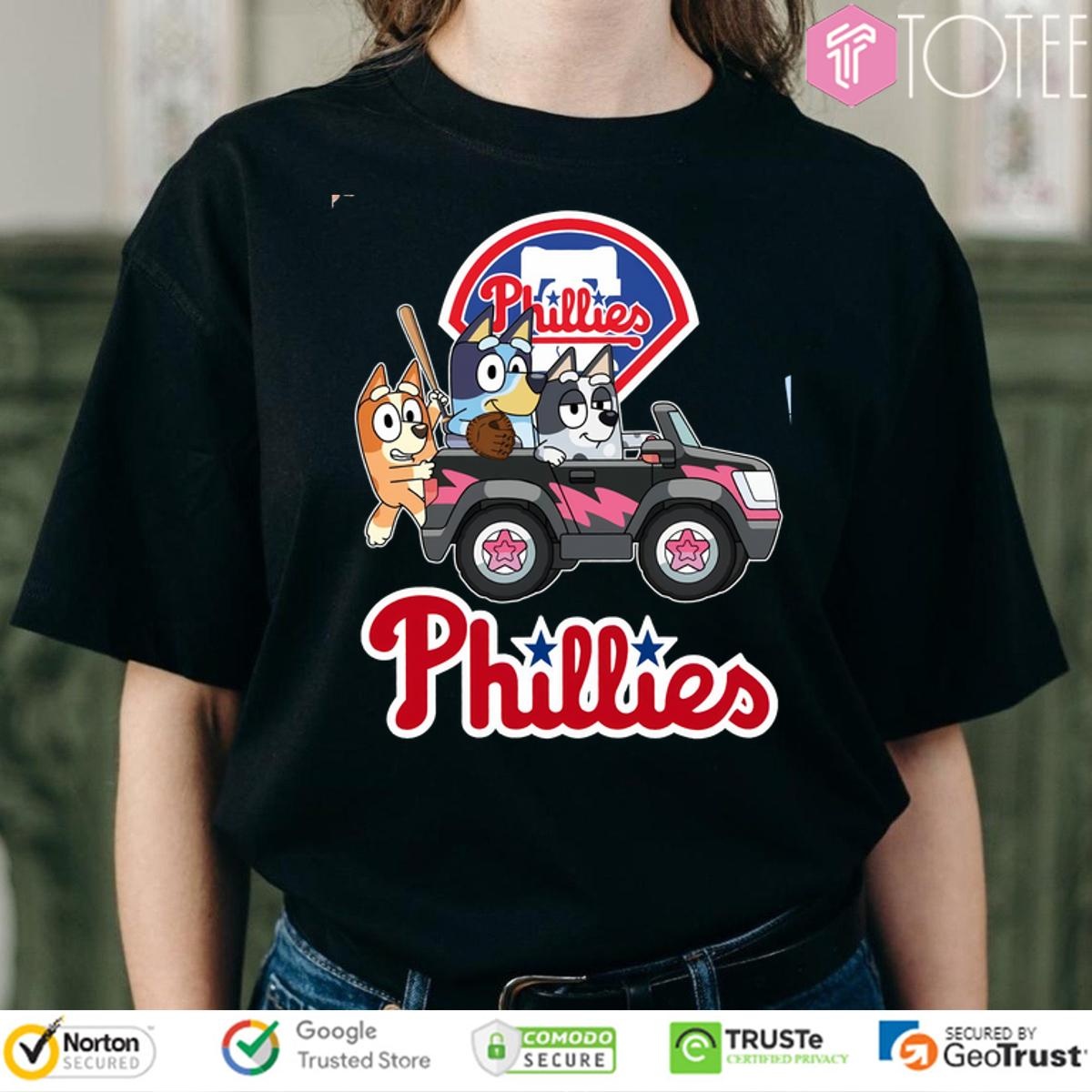 Bluey Characters Driving Car Philadelphia Phillies T-shirt