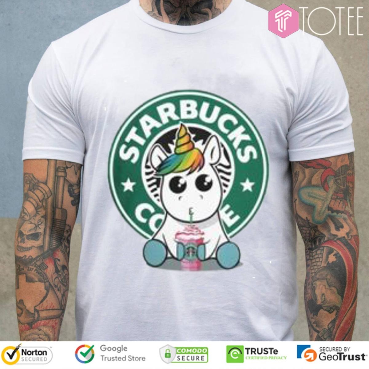 Lgbt Pride Unicorn Drinking Starbucks Coffee T-shirt