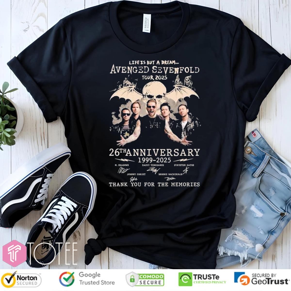 26Th Anniversary Avenged Sevenfold Life Is But A Dream Tour 2025 Signatures T-shirt
