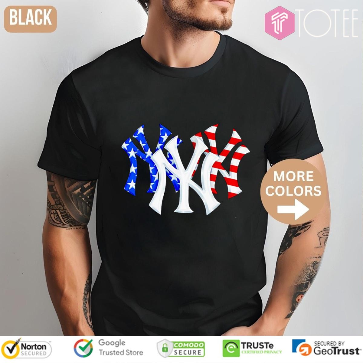 New York Yankees Red White And Blue American Flag 4Th Of July Baseball Logo T-shirt