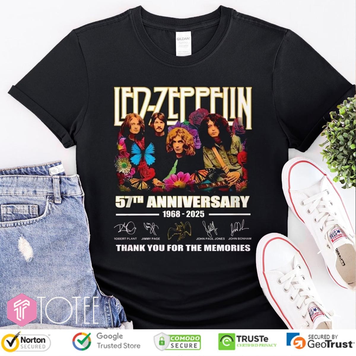 Led Zeppelin 57Th Anniversary 1968-2025 Signatures T-shirt