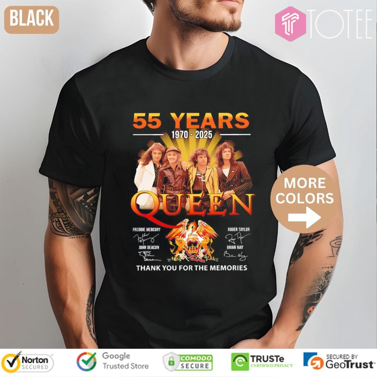 Queen Band 55 Years 1970-2025 Signatures T-shirt